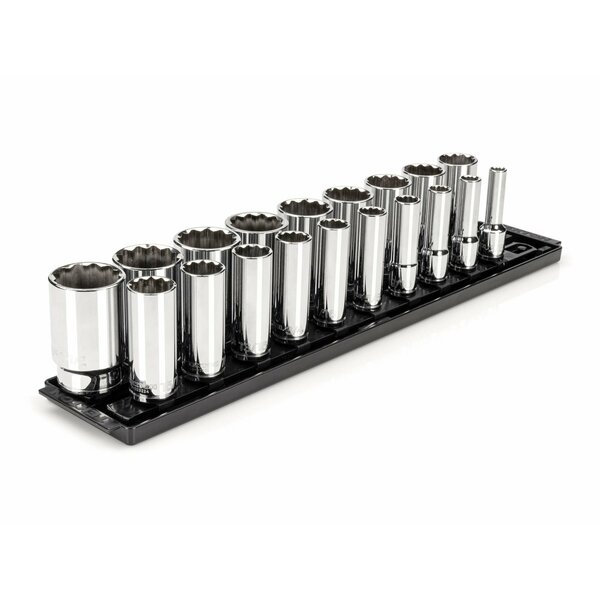 Tekton 1/2 Inch Drive Deep 12-Point Socket Set with Rails, 19-Piece (3/8-1-1/2 in.) SHD92127